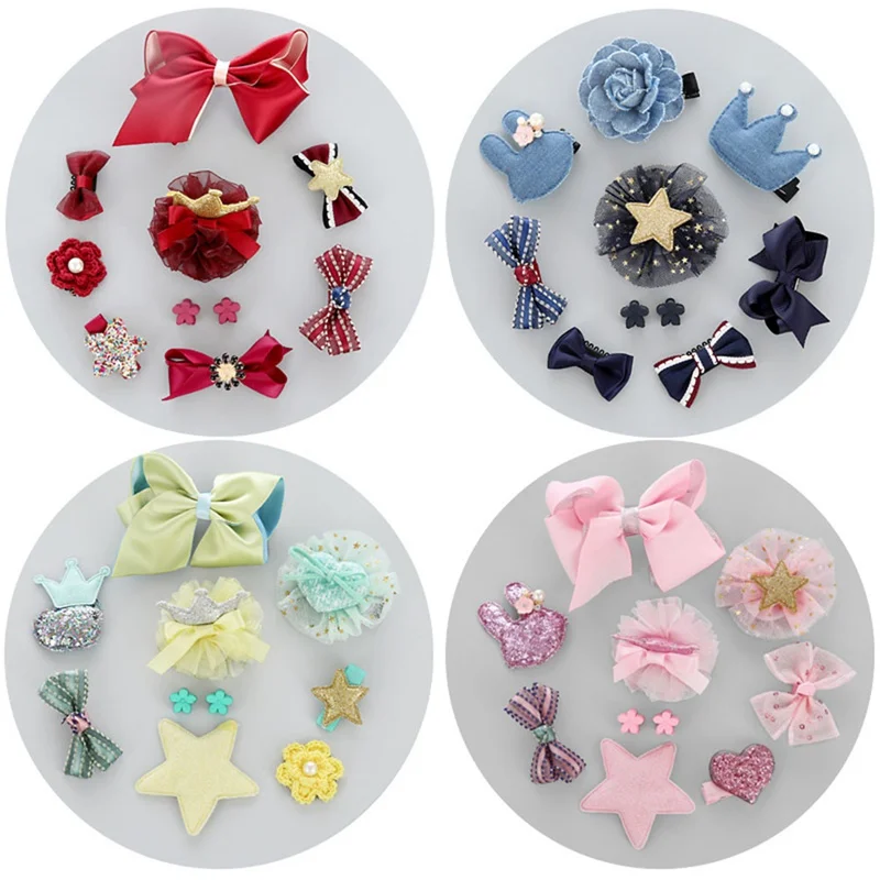 10 PCS Hair Clip Set Cute Crown Bowknot Kind Hairpin Flower Star Girls Hair Accessories Headwear Headband Hairgrip