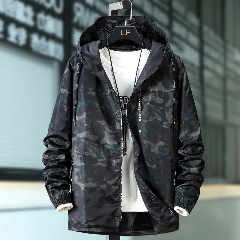 Большие размеры 6XL 8XL 10XL Мужская камуфляжная куртка тонкие куртки с капюшоном ветровки Мужская одежда с буквами - Цвет: Blue Camouflage