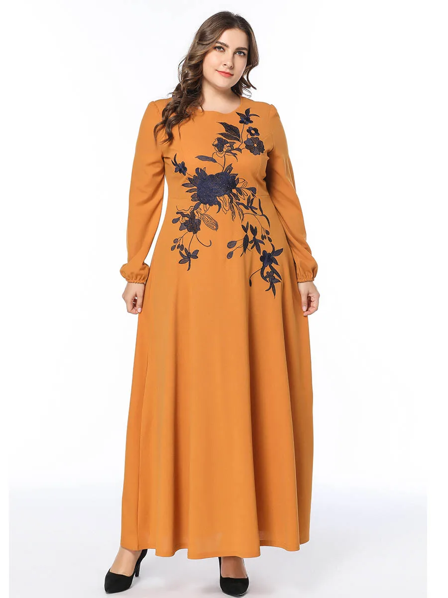 7417 AliExpress юбка в европейском и американском стиле с вышивкой и большим подолом, женское платье свободного кроя с длинным рукавом