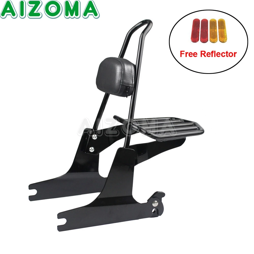 Motorcycle Black Luggage Rack Sissy Bar Backrest Pad For Harley Dyna FLD Low Rider Street Bob FXDF Wide Glide FXDWG 2002-Up