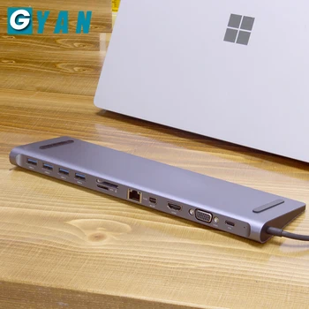 

USB C HUB 12 in 1 type c to HDMI Card Reader RJ45 PD for Charger Audio MacBook Samsung Galaxy Type c docking station