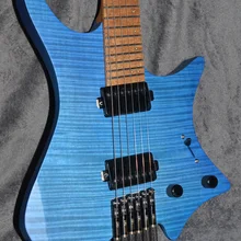 Fanned Fret Гитара s безголовая гитара Стиль модель синий цвет жареное Пламя клен шея гитара