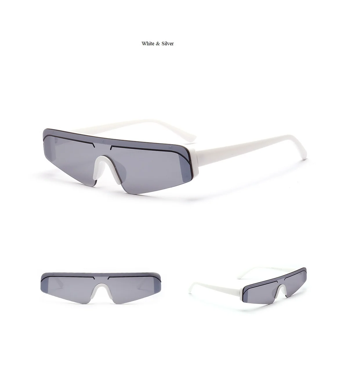One Piece Small Cat Eye Sunglasses Women Red Purple Mirror Eyewear Men Chic Stripe Lens Rimless Sun Glasses Female Brand Shades