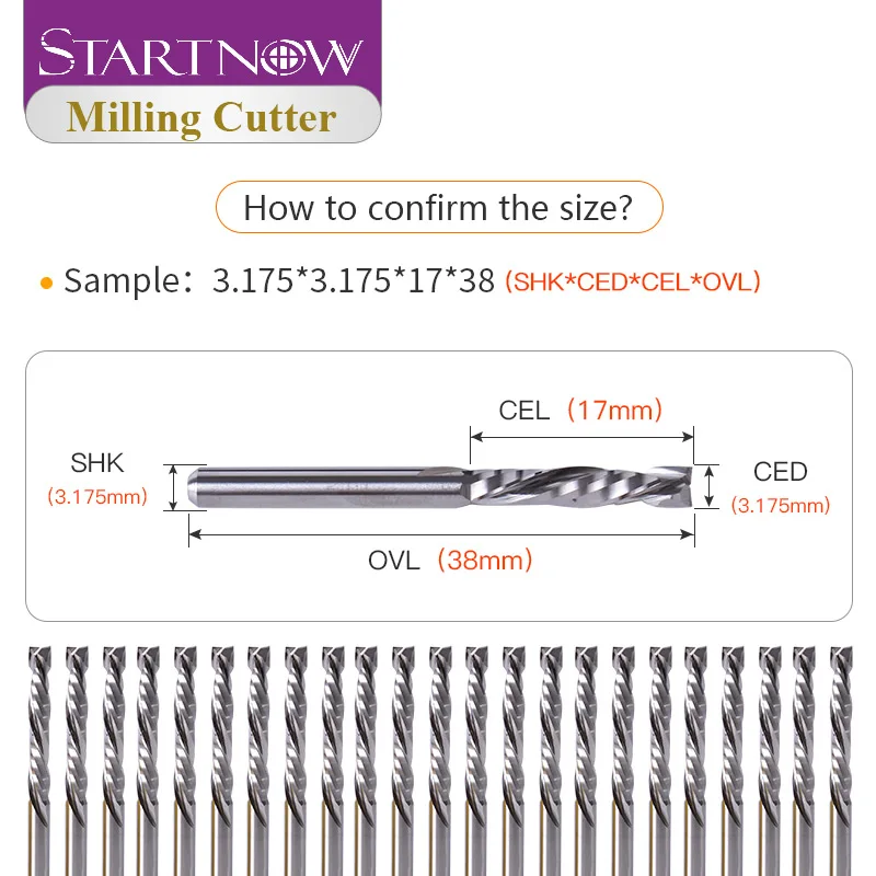 Startnow 5PCS UP & DOWN 컷 밀링 커터 2 플루트 나선형 비트 텅스텐 강철 솔리드 카바이드 엔드 밀 CNC 라우터 조각 비트