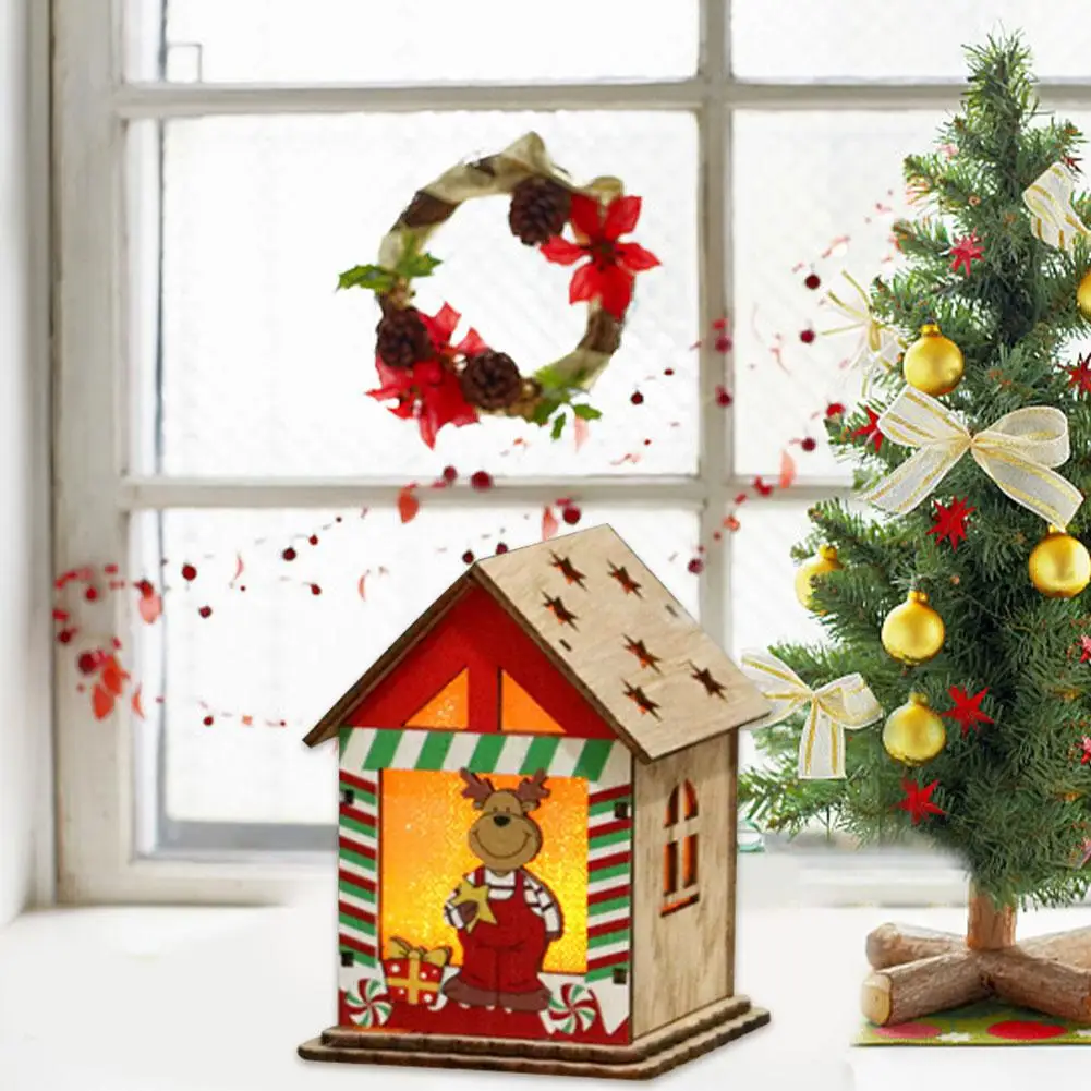 

Innovative LED Christmas Tree Pendant Light Wooden House Ornaments with Light for Window Christmas Tree Living Room
