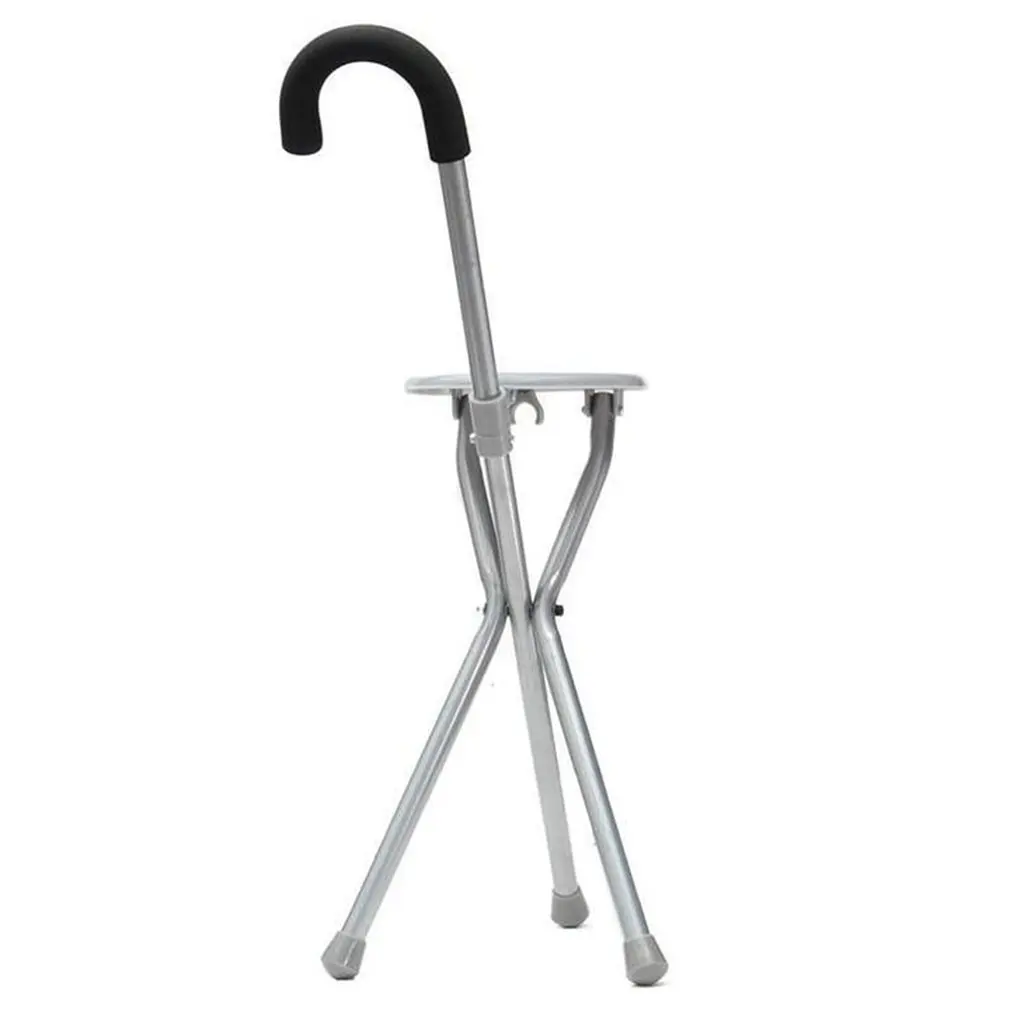 

Portable Iron Cane Stool Old Man Walker Three-Legged Cane Stainless Steel Cane Stool With Seat Cane Stool