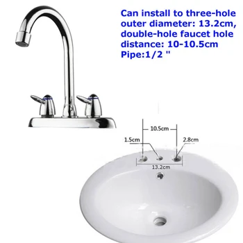 

360° Removeable Copper Faucet Tap Dual Hole Cold&Hot Double Handle For Kitchen To Three-Hole Outer Diameter: 13.2cm