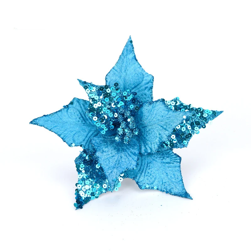 5 шт., искусственные синие цветы, блестящая пуансеттия, украшение для дома, фестивали, Рождество, свадьба, дерево, Декор, вечерние принадлежности