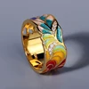 Anillo de Plata de Ley 925 para mujer, anillo de moda de Color dorado con pluma de Zircón, joyería de fiesta hecha a mano esmaltada ► Foto 1/5