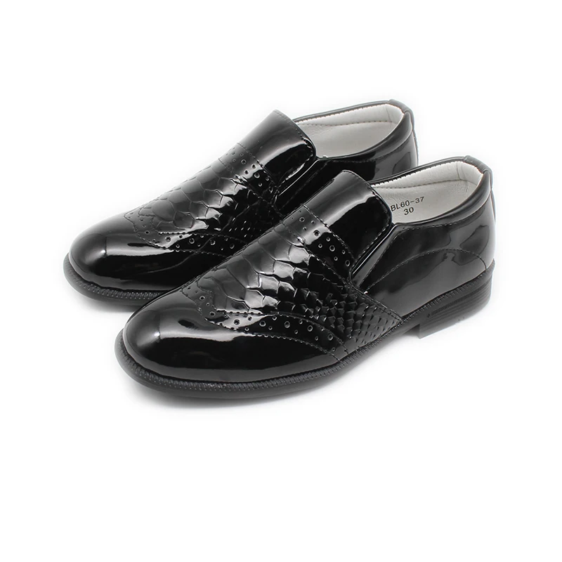 Kids School Uniform Dress Loafers Boys Formal Party Shoes Black Twin Gusset Slip On Smart Brogues EUR Size 25-38
