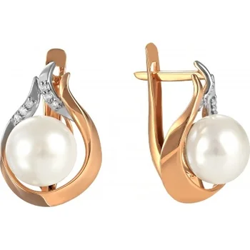 

Примаэксклюзив earrings with pearls and cubic zirconia in red gold