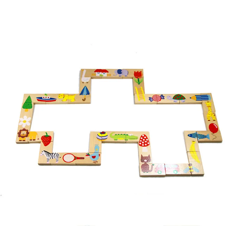 

28 PCs Children Building Blocks Toy Wooden Domino Animal Solitaire Jigsaw Puzzle Educational Foreign Trade Toy Wholesale