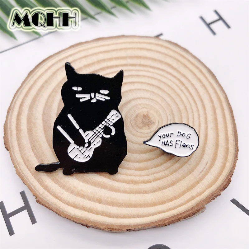 Cartoon Animal Black Cat Playing Guitar Dog Letter Enamel Brooch Alloy Badge Cowboy Clothes Bag Pin Set Jewelry Gift For Friend | Украшения
