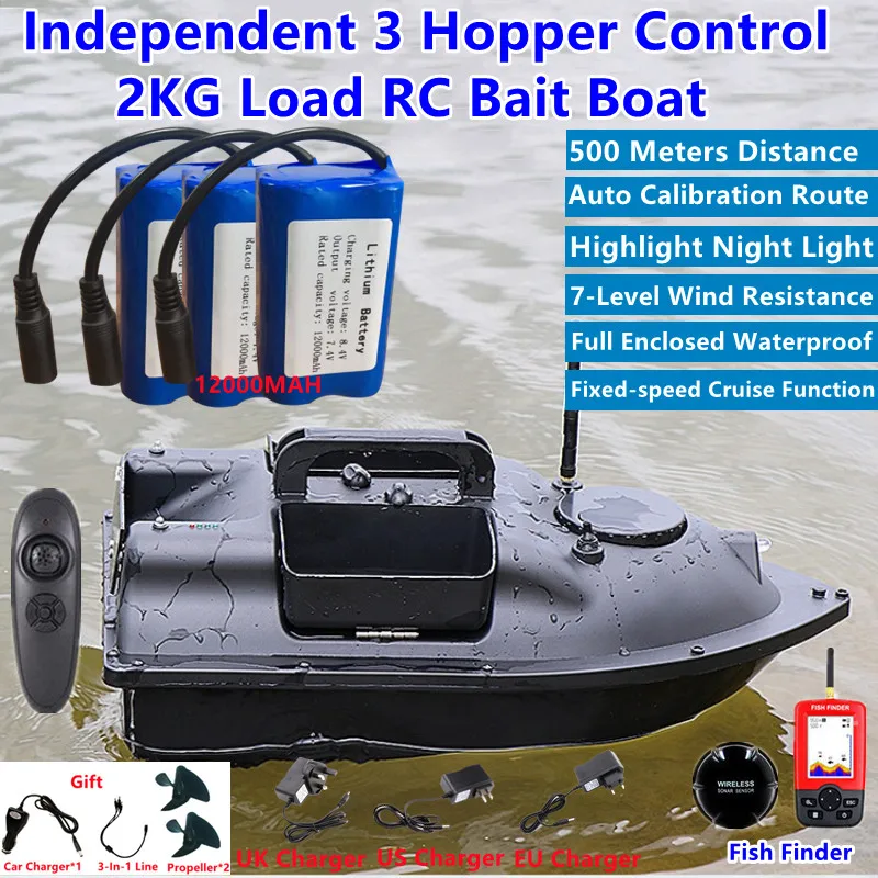 500m Auto Calibration Route Rc Bait Boat 2kg Load Sonar Finding Fish