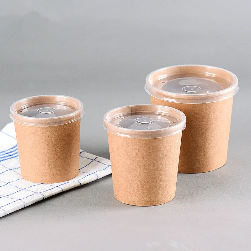 

50pcs High quality round disposable food salad soup takeaway packaging cups 12oz/16oz/26oz ice cream large paper cup with lid