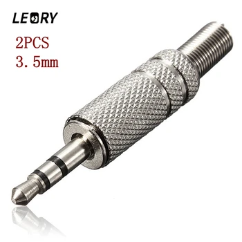 

LEORY Universal 2PCS 3.5mm Audio Jack Plug 3 Pole Male Repair Headphones Connector Soldering Terminals High Quality Silver