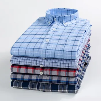 

Check Shirt Men Fashion High Quality Flanel Yellow Gray Plaid Casual Pure Cotton Brushed Left Chest Pocket Thick Soft Male Tops