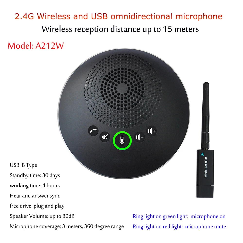 A212W PC Laptop Wireless USB microphone Audio Conference Room Speaker with microphone