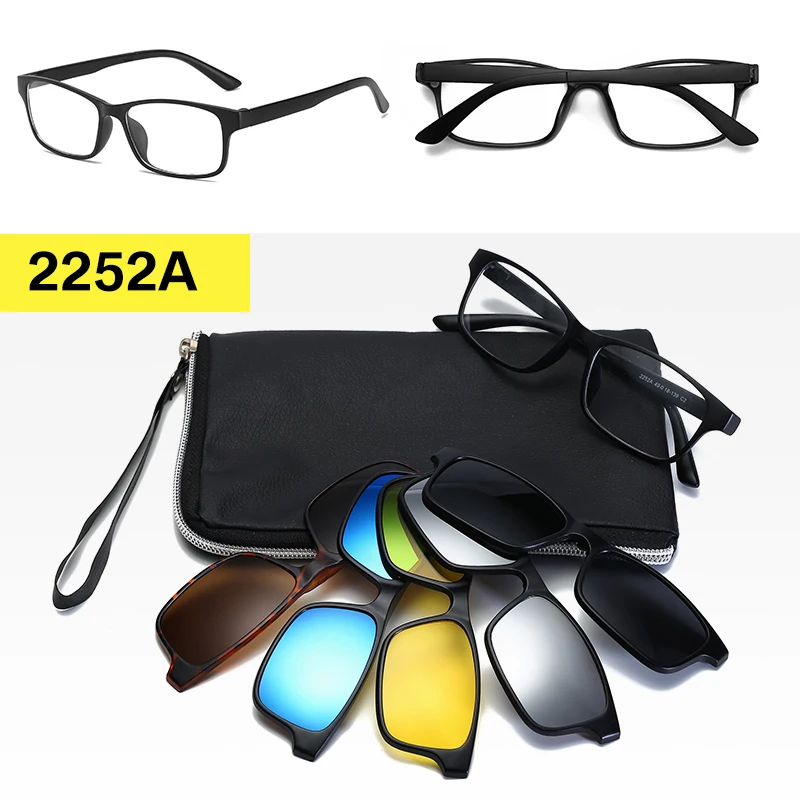 Длинные солнцезащитные очки 5 в 1, поляризованные зеркальные солнцезащитные очки на застежке, ретро очки, мужские зажимы TR90, оптические очки по рецепту, близорукость - Цвет линз: 2252