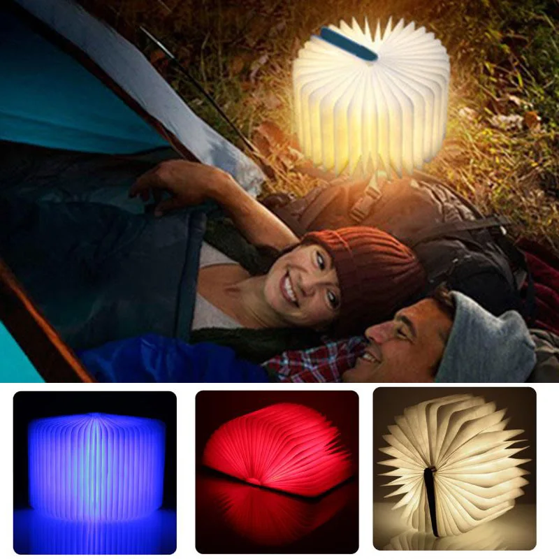 Деревянный складной светодиодный светильник для книг, заряжаемый от USB, Multi-Color_Light украшения