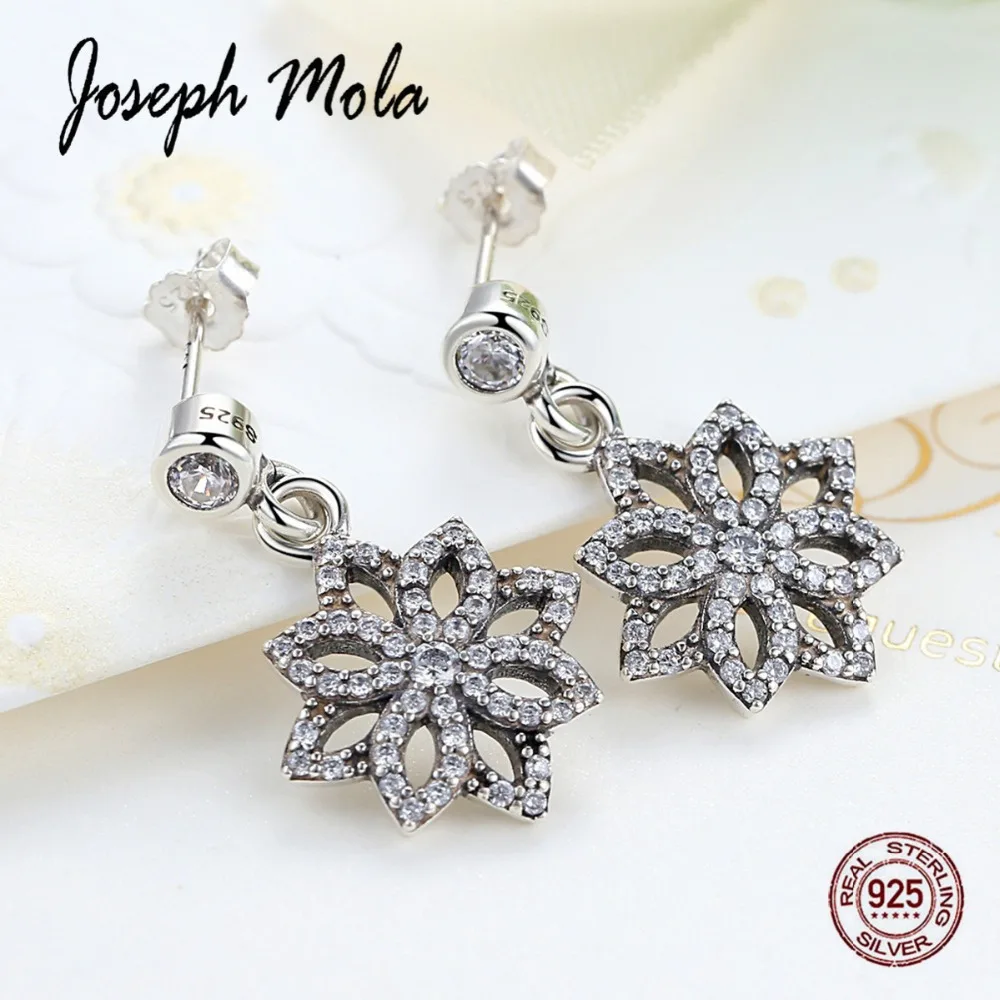 Joseph Mola 925 серебро элегантный циркон камень Снежинка Висячие серьги для женщин ювелирные украшения вечерние обручение день рождения