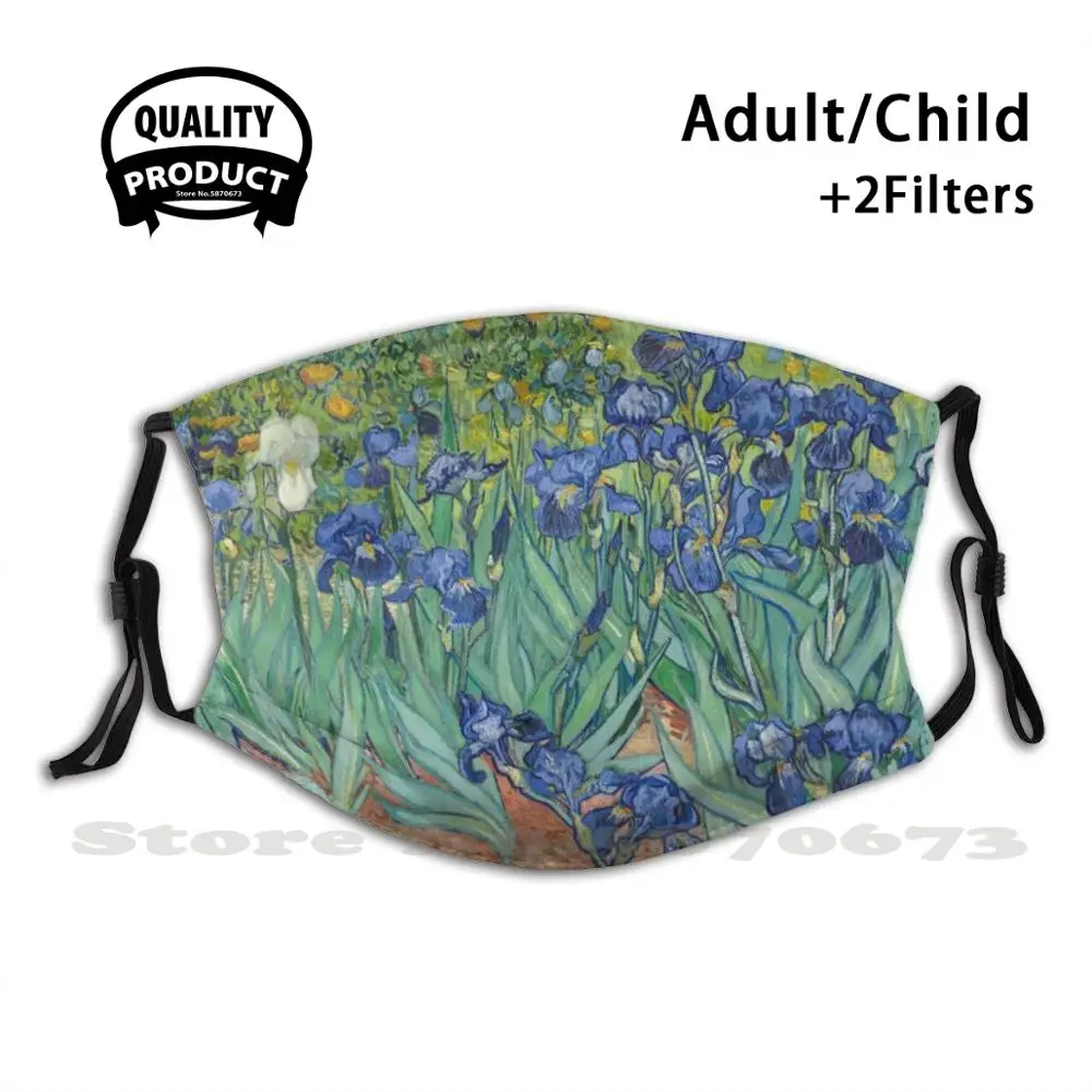 

Van Gogh, Irises Diy Adult Kids Face Mask Van Gogh Vincent Irises Expressionism Garden Flowers Cottagecore Pure Feminine Blue