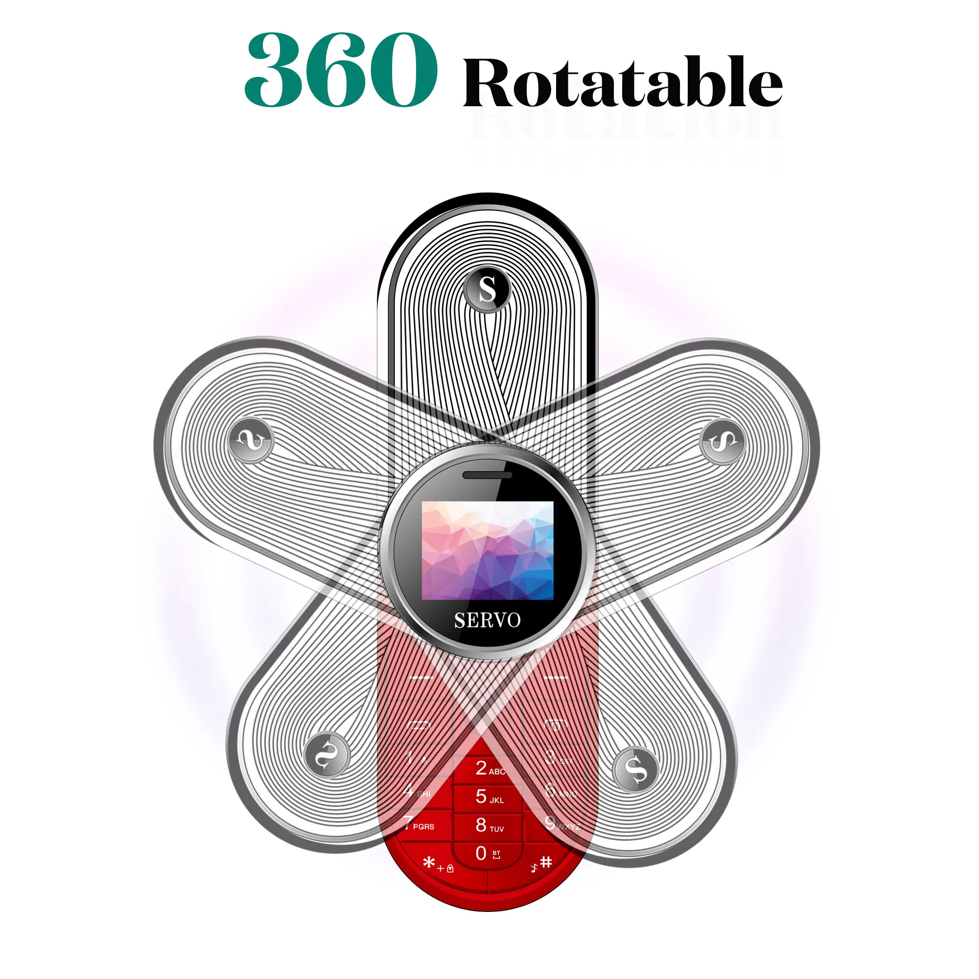 SERVO AURA 360Rotatable mini mobile phone one key recorder Dual Sim vibration small Telephone bluetooth Dialer Russian language