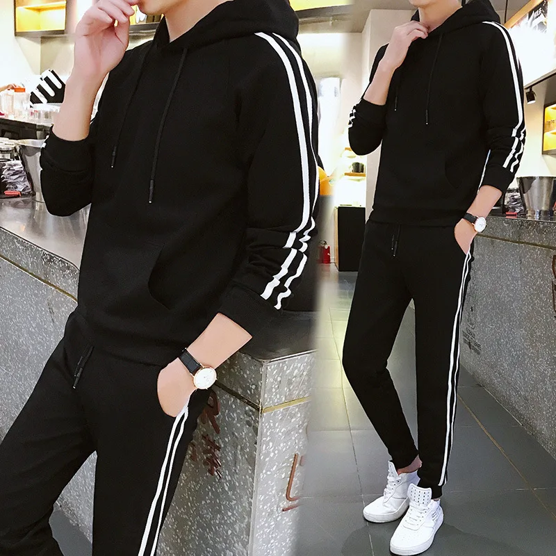 

2019 Autumn Men Sports Leisure Suit Teenager Korean-style Hooded Pullover Hoody Casual Trousers Two-Piece Set