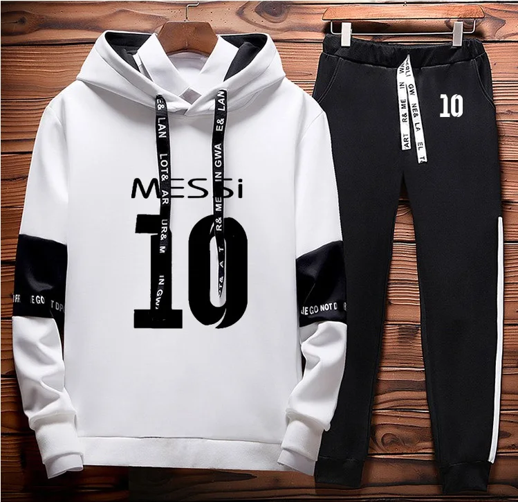 Мужские толстовки Messi 10 с принтом, спортивная одежда, мужские толстовки, спортивный костюм+ штаны, 2 предмета, спортивный костюм, Флисовая теплая Толстая спортивная одежда