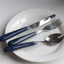 Thickened Ceramic Handle Stainless Steel Steak Knife, Fork and Spoon Three-piece Set Tableware