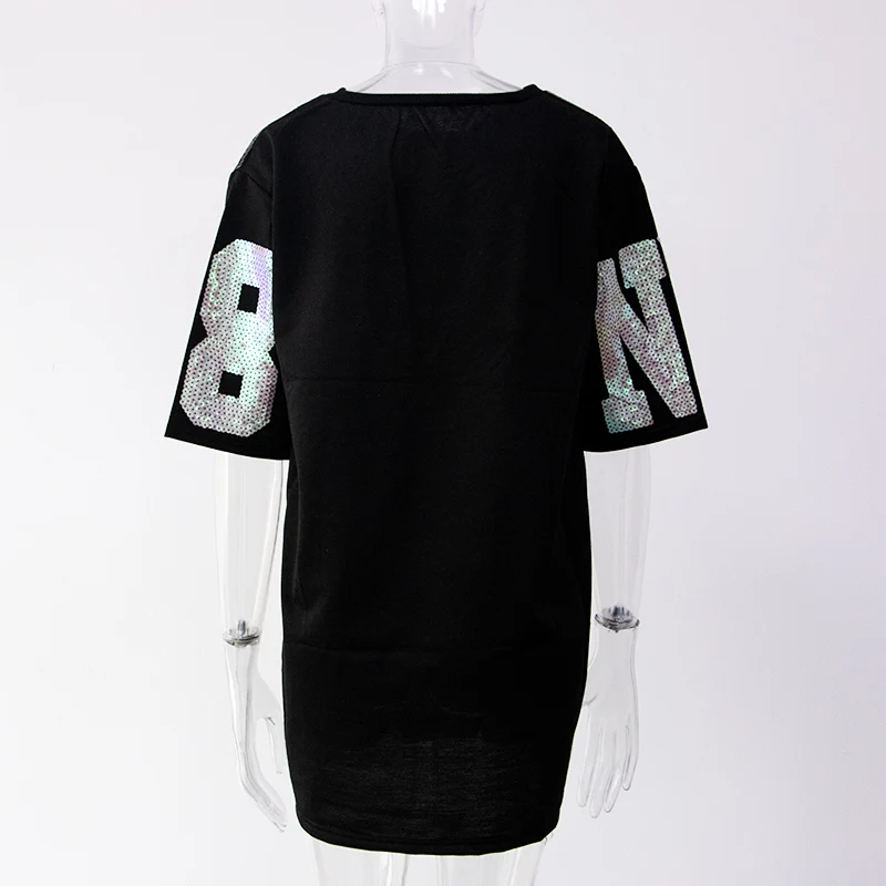 Women Plus Size Dress Short Sleeve Streetwear Casual Loose O-Neck Cartoon Sequin Party Club Summer Mini Dresses