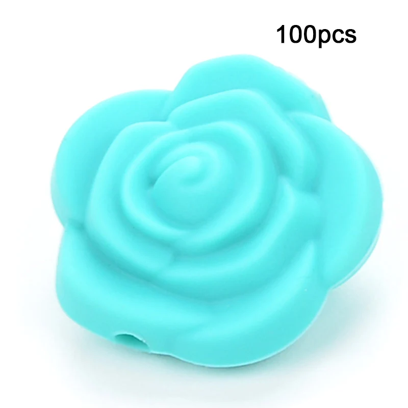 Turquoise LOFCA 100 шт Силиконовые Бусины, цветок розы, Детские Прорезыватели, не содержит бисфенол, пищевое качество, Детские Силиконовые Прорезыватели, бусины для детских сосок, цепочка - Цвет: Turquoise