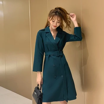 

Loose 2019 Fashion Summer Dress Brief Casual A-line Women Dresses Double Breasted Vintage Korean Turn-down Collar Dresses