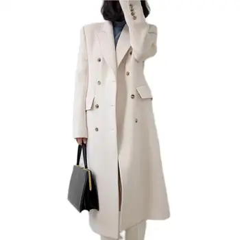 

X-long woolen coat women autumn winter double breasted ol French style warm overcoat plus size 3XL!