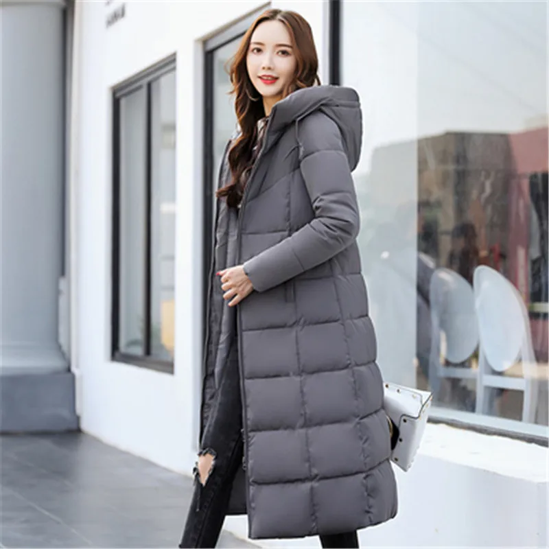 Новое зимнее пальто для женщин длинный отрезок выше колена в Корейском стиле утягивающий хлопковый мягкий Женская Хлопчатобумажная Куртка 835 - Цвет: grey