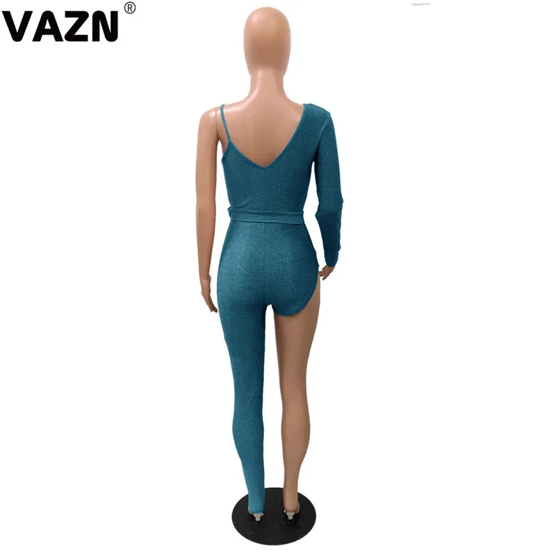 VAZN FM1163 Топ Новинка сексуальный открытый мода с длинным рукавом один с открытыми плечами кружево полная длина Один Выкл брюки женские комбинезоны