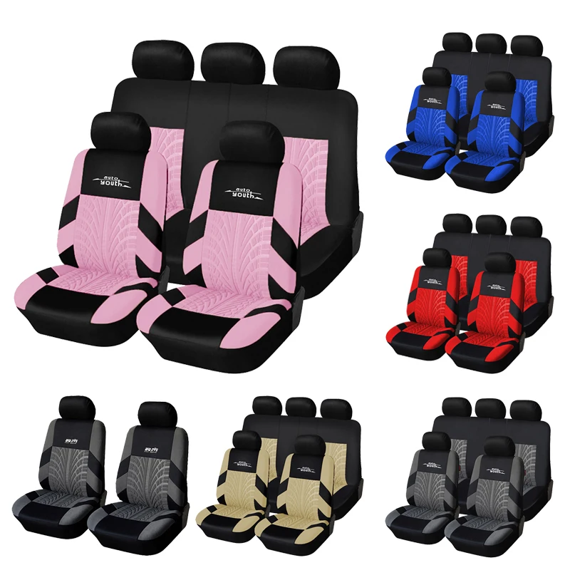 Beige AUTOYOUTH Car Accessories Car Seat Covers for Cars Heated Seat Covers Bucket Front Car Seat Covers Full Set Car Seat Protector Line Design Fit Car Truck Van Accessories