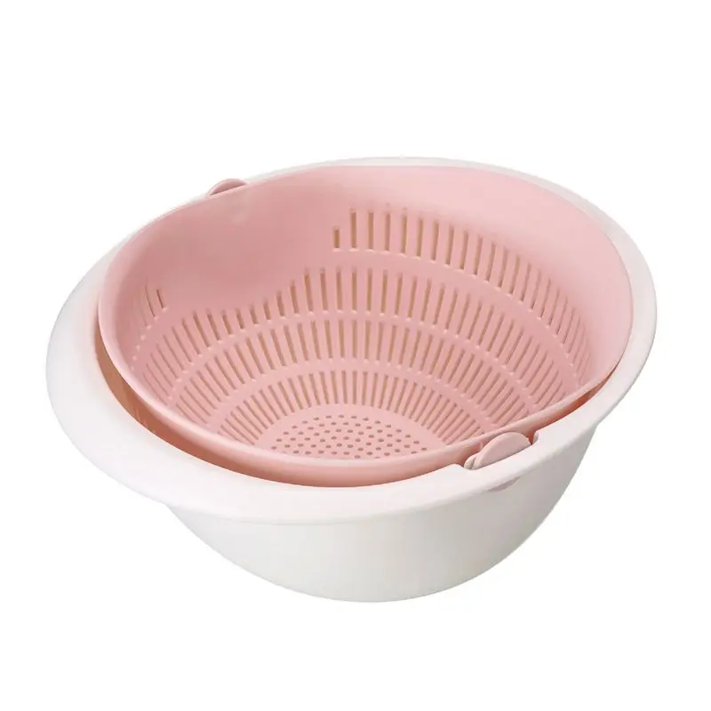 Многофункциональная двухслойная Фруктовая корзина для кухни, пластиковая корзина для хранения фруктов, корзина для чистки Овощей - Color: pink