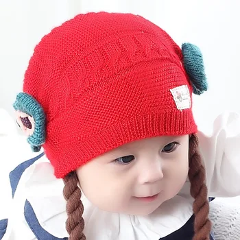 

Autumn Winter Children's Knit Hats Cute Small Braids Wool Hat Children Boy Girl Baby Thick Warm Earmuff Kids Beanies headdress