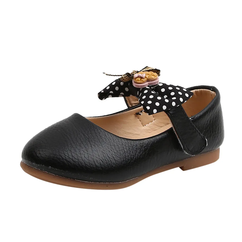 Детский с бантиком для девочек в горошек принцессы с узором в горошек; детское платье; Розничная ; летние туфли на плоской подошве для танцев Туфли для сцены, для маленькой девочки, на кожаном ремешке, Кристальные одинарный бант, обувь модная обувь