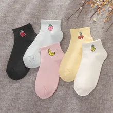 5 пар/лот; Милые дышащие хлопковые носки для девочек с фруктами; носки в свежем Стиле