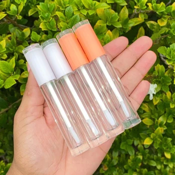 

Hot sale 5ML Empty Lip Gloss tube with wand,White,Orange cap Lipgloss bottle,Lip glaze vials plastic cosmetic packing container