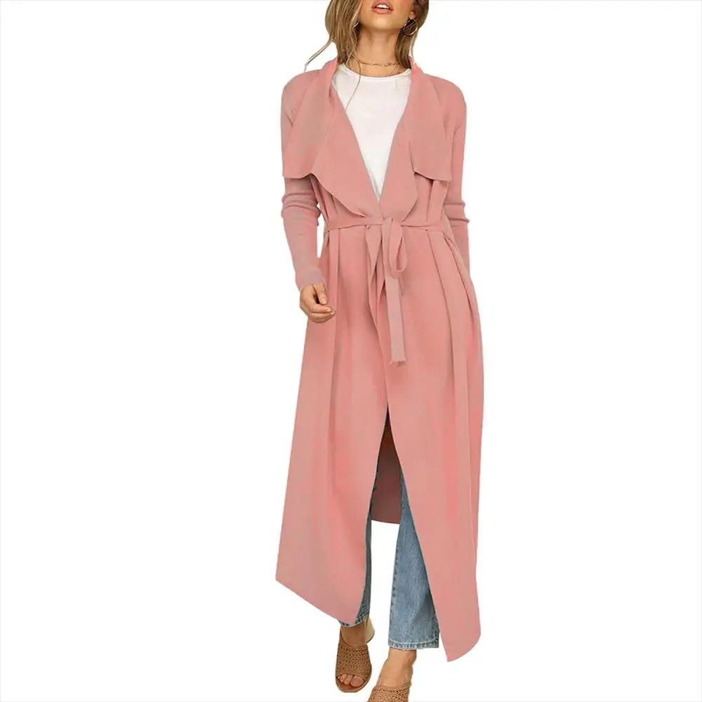 Sungift Women's 2019 Autumn New Casual trench coat Washed Outwear Solid Color Clothing Office Belt Long Trench Coat | Женская одежда