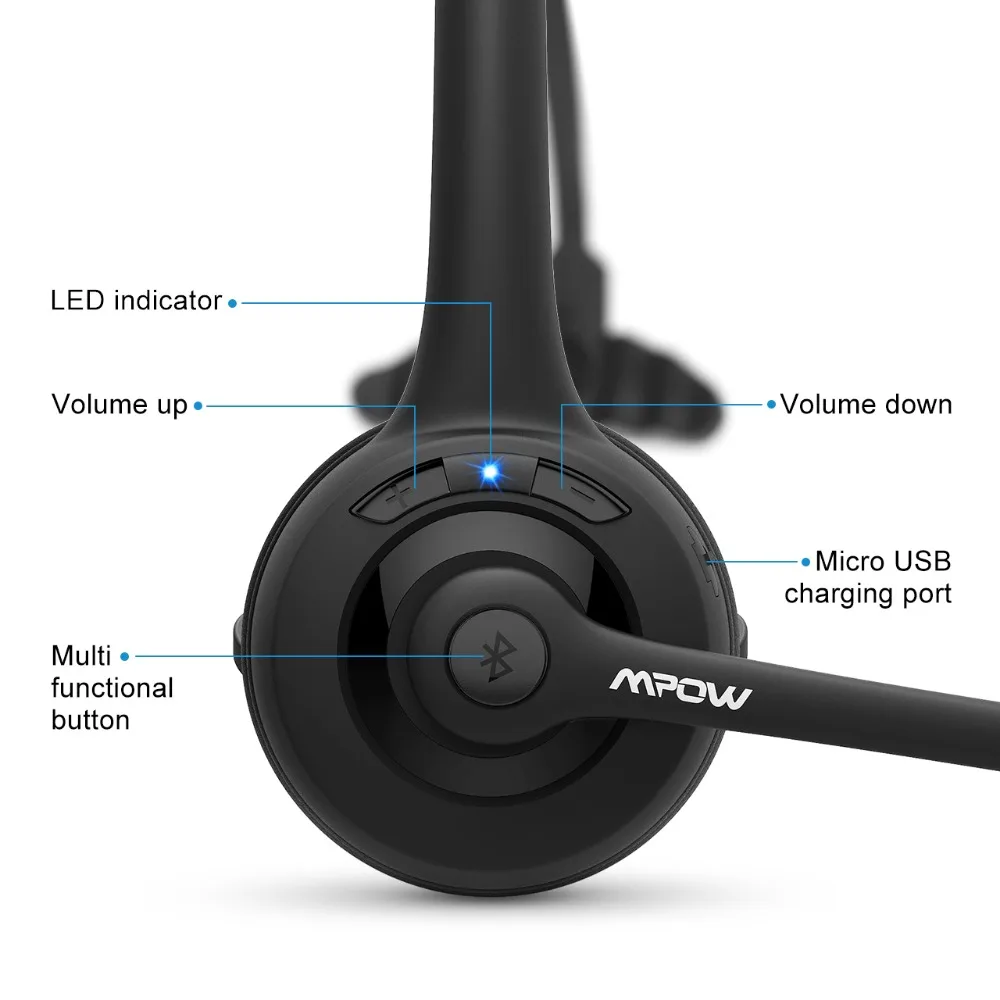 MPOW профессиональная bluetooth гарнитура беспроводные наушники без рук Черная