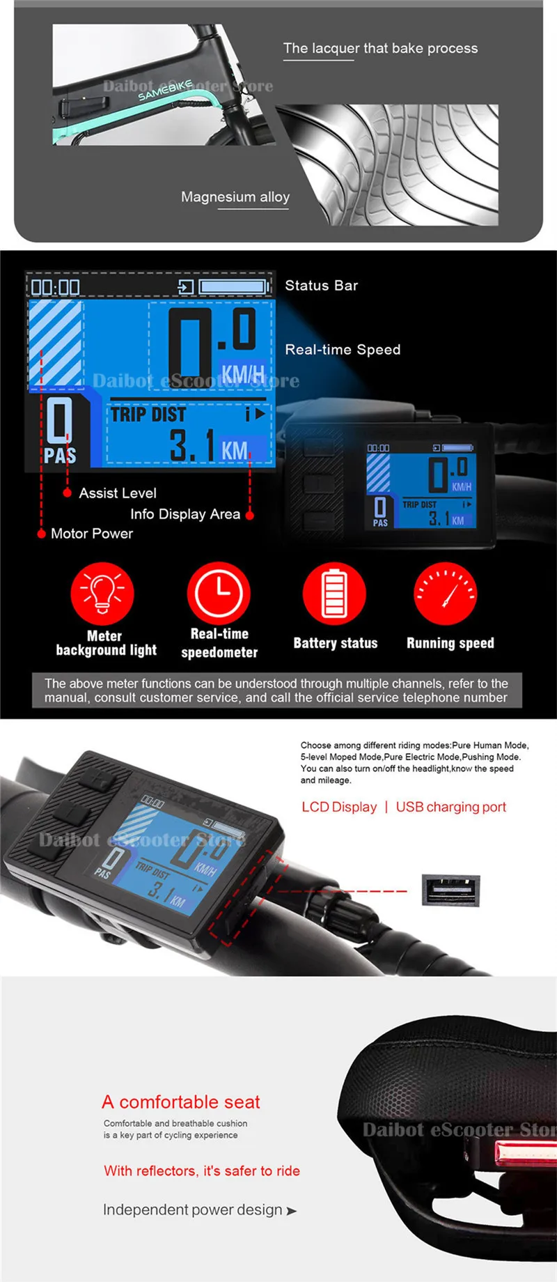 Electric Bicycle Scooter 250W 36V Electric Bikes Mini GrayBlackRedOrangeYellow Foldable Electric Bike Bicycle Ladies Girls (30)