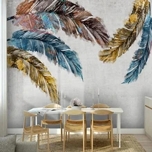 Пользовательские настенные ткани маленькие свежие абстрактные акварельные перья фото фрески обои Гостиная ТВ роскошный фон обои 3D