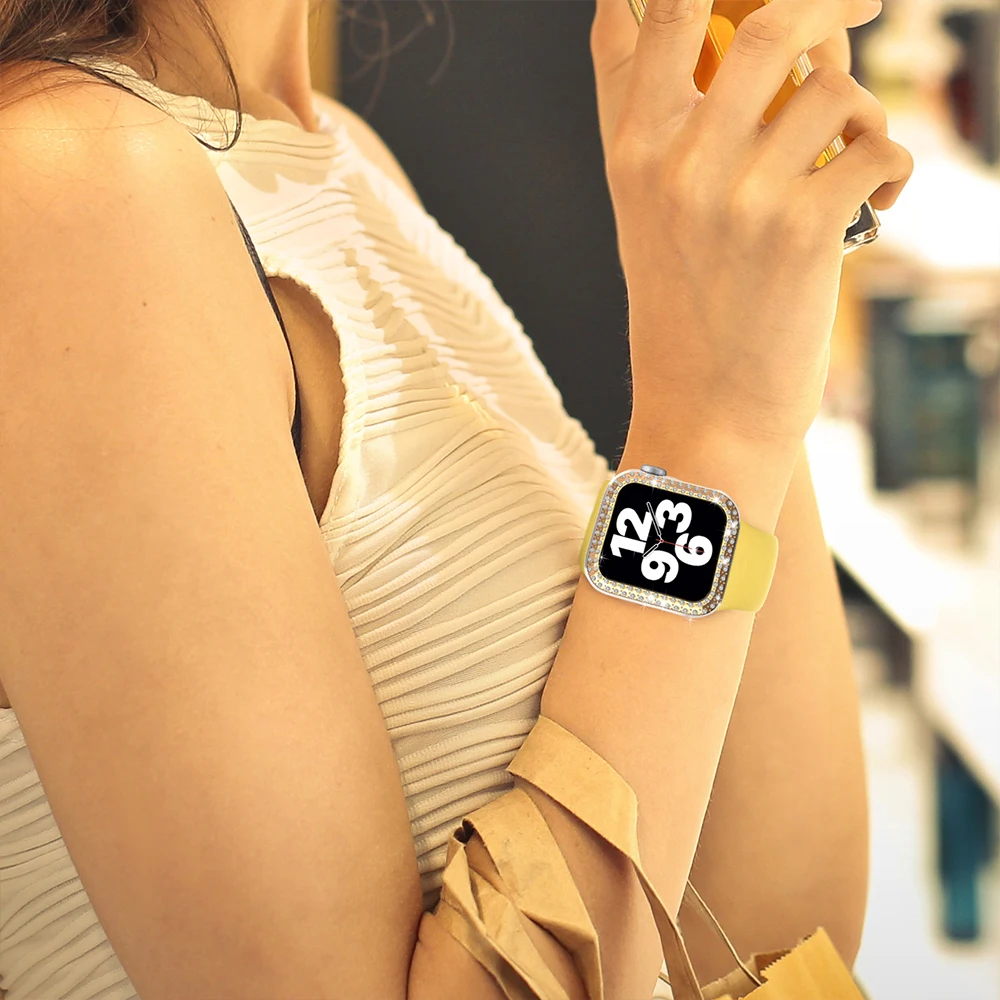 Diamond Cover for Apple Watch Case Series 7 6 SE 5 4 3 2 1 45mm 41mm for Iwatch 40mm 44mm 38MM 42MM Bumpe Protective Bling Cases