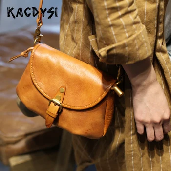 

Nature Cow Leather Small Women Messenger Shoulder Bag Original Retro Girls Crossbody Bag Literary Simple Sling Bag Satchel Purse