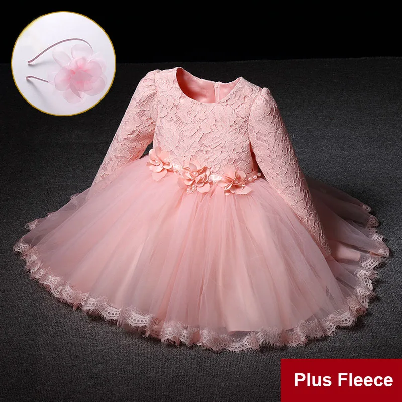 plus fleece pink Toddler Girl Clothes Winter Autumn Formal Dress Party Princes Girls Wedding for Childrean 1 2 3 4 5 To 11 Years Old - Цвет: plus fleece pink