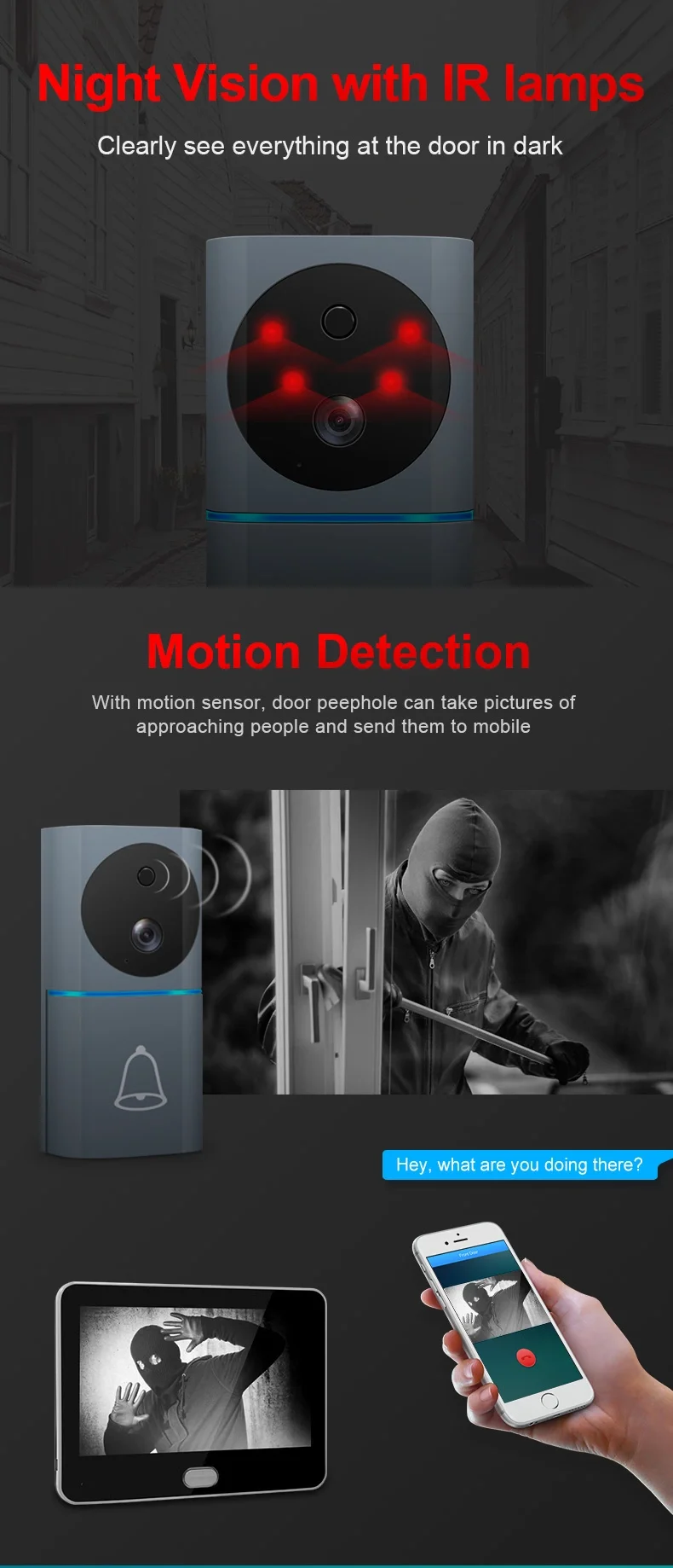 Visual doorbell smart wireless WiFi security doorbell visual record home monitoring night vision intercom WIFI doorbell video